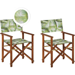 Beliani - Lot de 2 Chaises Pliables Bois d'Acacia et Textile Motif Feuilles Tropicales/Crème Cine