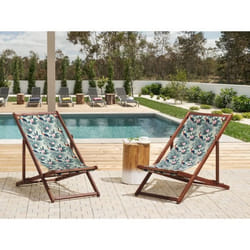Lot de 2 chiliennes en bois foncé et tissu motif pelican multicolore ANZIO