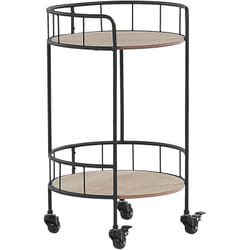 Chariot de Cuisine de Forme Ronde avec 2 Étagères en Métal et mdf Marron Clair et Noir Pour Rangement Pratique et Multifonctionnel Beliani