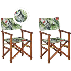 Lot de 2 Chaises Pliables Bois d'Acacia et Textile Gris/Motif Toucan Cine