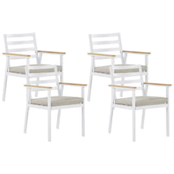 Lot 4 Chaises de Jardin en Aluminium Blanc avec Coussins Beigeet Accoudoirs Effet Bois Parfaites pour 4 Personnes et Extérieur Scandinave