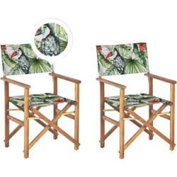 Beliani - Lot de 2 Chaises Pliables Bois d'Acacia et Textile Crème/Motif Toucan Cine