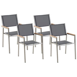 Lot de 4 Chaises de Jardin Empilables Gris et Argenté en Tissu et Inox Grosseto