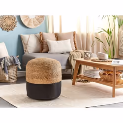Pouf - BELIANI - DALAMA - Noir - Coton - Jute - Billes en polystyrène (EPS)
