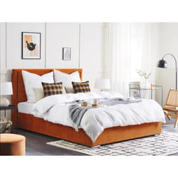 Lit double velours orange foncé 180 x 200 cm ROUEN