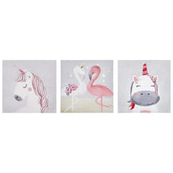 Beliani - Lot de 3 Tableaux Polyester Crochets Motif Animaux Chambre d'Enfant 30 x 30 cm Timia