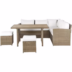 Set de jardin en rotin avec table et ottomans. Créez un endroit parfait pour les réunions de famille ou d'amis dans votre jar ...