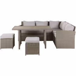 Set de jardin en rotin avec table et ottomans. Créez un endroit parfait pour les réunions de famille ou d'amis dans votre jar ...