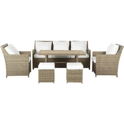 Salon de Jardin avec Canapé et Table et Fauteuil et 2 Ottomans Polyrotin et Aluminium Marron et Blanc Pour Déco Extérieure Moderne Beliani