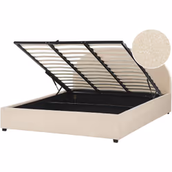 Description générale Lit double avec coffre de rangement, alliant des formes courbes et des tissus au toucher agréable pour u ...