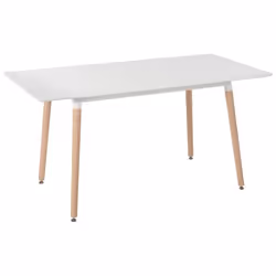 Table à manger extensible blanche effet bois clair - BELIANI - MIRABEL - 6 personnes - Scandinave - Moderne