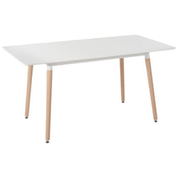 Table à manger extensible blanche effet bois clair - BELIANI - MIRABEL - 6 personnes - Scandinave - Moderne
