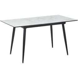 Table à Manger Extensible 120/150x80 cm en mdf Effet Marbre Blanc avec Pieds en Fer Noir Eftalia