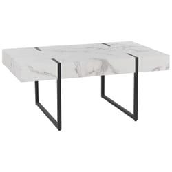 Table Basse Plateau Effet Marbre Blanc 100 x 60 cm Pieds en Métal Noir Merced