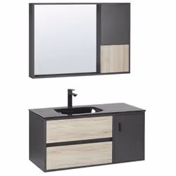 Ensemble de salle de bain avec tiroirs et miroir. Assurez-vous que votre salle de bains offre tout l'espace de rangement dont ...