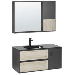 Beliani - Meuble Vasque de Salle de Bain avec Tiroirs et Miroir 100 cm Bois Clair et Noir