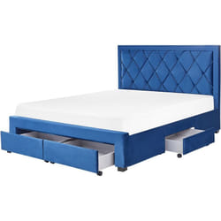 Lit Glamour Double Velours Capitonné avec Rangement 160 x 200 cm Bleu Lievin