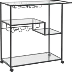 Chariot de Cuisine Noir Industriel à Roulettes Porte-Bouteilles 86 x 40 cm Marcola