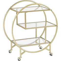 Chariot de Cuisine Glamour Doré sur Roues Trois Etagères en Verre 50 x 34 cm Colton
