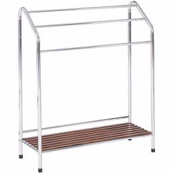 Porte-serviettes sur pied avec étagère en bois. Cet élégant porte-serviettes en acier est une solution parfaite pour garder v ...