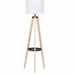 Lampadaire à trépied avec espace de rangement. Inspiré du design scandinave, ce lampadaire lumineux en couleurs neutres s’har ...