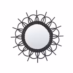 Miroir avec cadre en rotin en forme de soleil d 60 cm noir TELAKIA