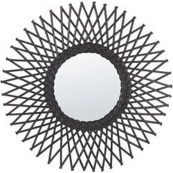 Miroir Mural Boho Noir Cadre Rotin Forme de Soleil Ajouré Rond 60 cm Tagolu