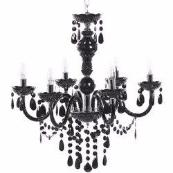 Lustre de luxe en métal noir et en cristaux de verre. Cet élégant lustre, avec ses 6 ampoules, illumine n'importe quelle pièc ...