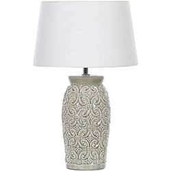 Beliani - Lampe de Chevet en Céramique avec Abat-jour Empire Blanc Motif Géométrique Gris Khoper