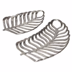 Set de 2 plateaux décoratifs feuille argenté AMNISOS