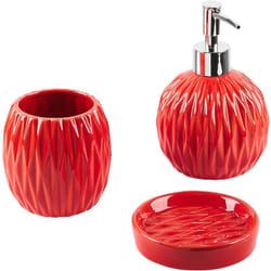 Beliani - Lot d'Accessoires de Salle de Bains 3 Pièces Gobelet Brosse à Dents Rouge Belem