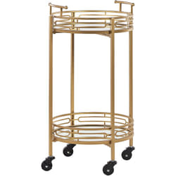 Beliani - Chariot de Cuisine Bar à Roulettes Miroir Métallique Chariot Doré Glamour Farley