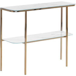 Table Console en Verre Effet Marbre Blanc Pieds Métalliques Dorés Glam Calvert