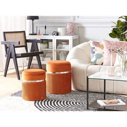 Lot de 2 poufs de rangement en velours orange CAMDENTON