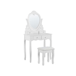 Coiffeuse avec miroir en forme de cœur 4 tiroirs et tabouret blanc DIVA