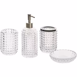 Accessoires en verre glamour. Élégant et pratique, cet ensemble d'accessoires sera un complément à toute salle de bain modern ...