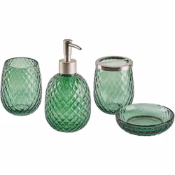 Accessoires en verre glamour. Ajoutez une touche personnelle à votre salle de bain avec cet adorable ensemble d'accessoires.  ...