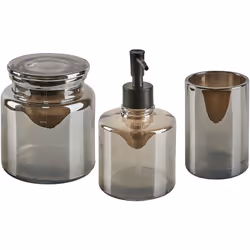 Accessoires en verre glamour. Cet ensemble d'accessoires vous aidera à garder vos comptoirs propres et vos cosmétiques organi ...