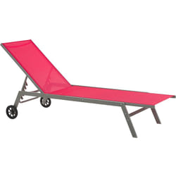 Beliani - Transat Structure en Acier sur Roues Dossier Réglable Textile Rouge Levanzo