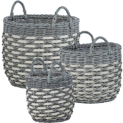 Lot de 3 Paniers à Fleurs d'Extérieur pour Plantes Cousus en Polyrotin Gris et Blanc Gefira