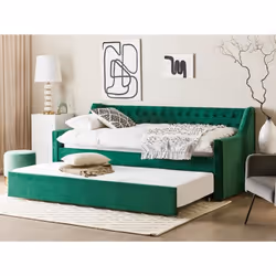 Lit gigogne - BELIANI - MONTARGIS - Velours vert - Tiroirs - 90x200 cm
