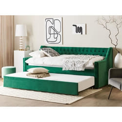 Lit gigogne - BELIANI - MONTARGIS - Velours vert - Tiroirs - 90x200 cm