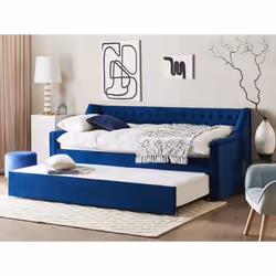 Lit gigogne en velours bleu 90 x 200 cm MONTARGIS