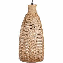 Lampe à suspension avec abat-jour en bambou. Cette lampe suspendue est parfaite dans tout intérieur d'inspiration bohème. L'a ...