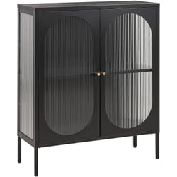 Beliani - Buffet Noir Industriel Moderne en Acier à 2 Portes Etagère Réglable et Vitrine Sarre