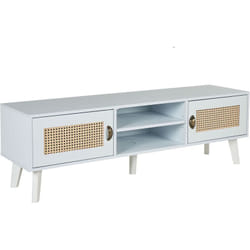 Meuble tv 2 Armoires 2 Étagères Ouvertes en mdf et Polyrotin Blanc Beige Parton