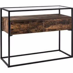 Table console avec dessus en verre. Embellissez votre intérieur avec cette élégante table console dans un ton bois foncé. Com ...