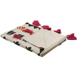 Plaid en Coton Cousu Fait Main avec Glands 130 x 180 cm Multicolore Anand