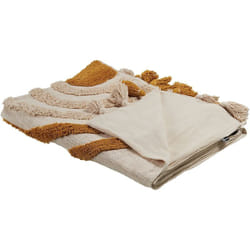 Beliani - Plaid en Coton Cousu Fait Main avec Glands 130 x 180 cm Beige et Orange Mathura