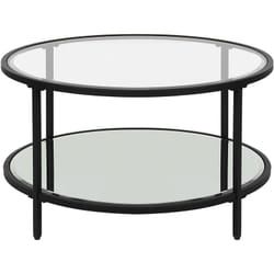 Table à Café Moderne Ronde Noire à Plateau en Verre ø 70 cm Cadre en Acier Birney